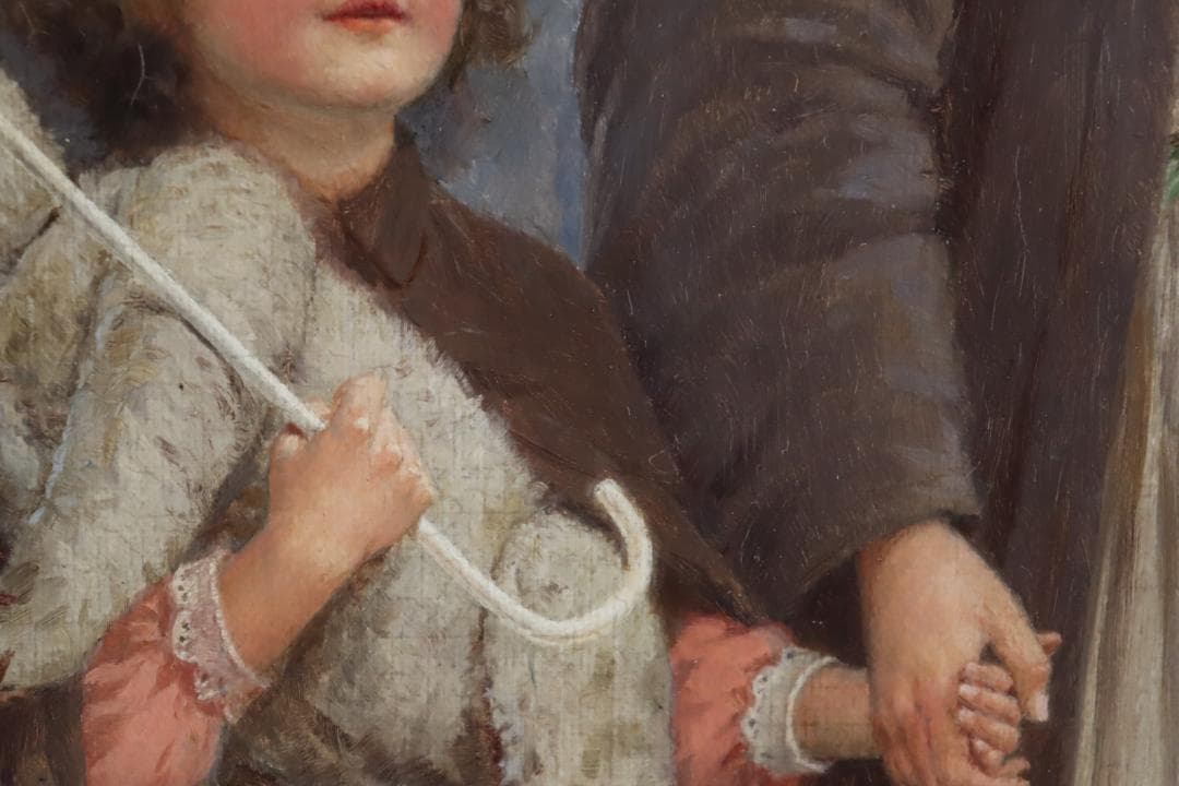 真作保証 西洋美術 ヨーロッパ絵画 「少女と女性」油彩20号 18～19世紀古画