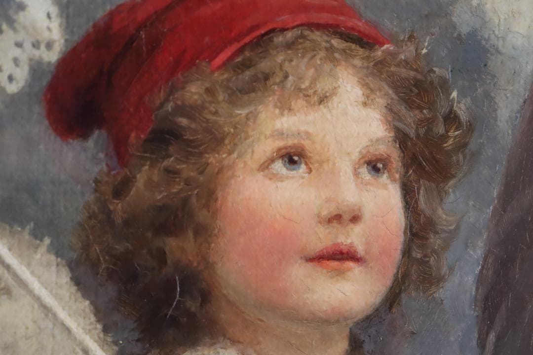 真作保証 西洋美術 ヨーロッパ絵画 「少女と女性」油彩20号 18～19世紀古画