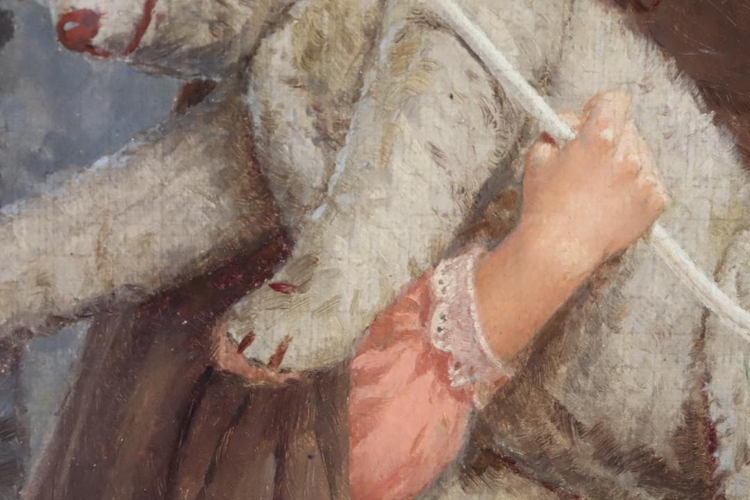 真作保証 西洋美術 ヨーロッパ絵画 「少女と女性」油彩20号 18～19世紀古画