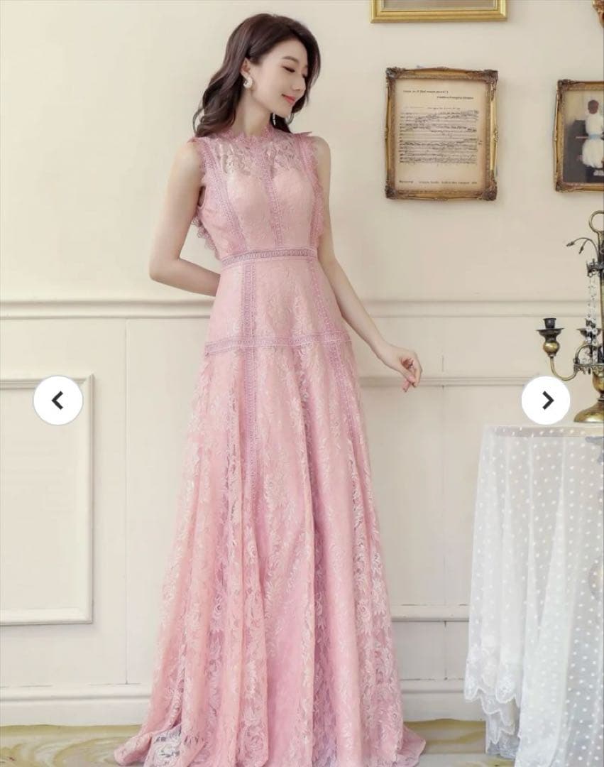 ERUKEI エルケイ ピンク レース ノースリーブ ロングドレス E2622