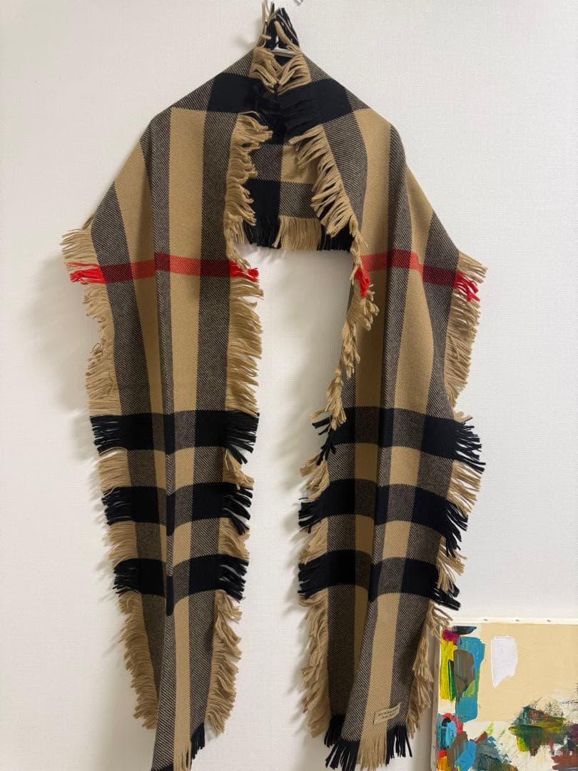 BURBERRY バーバリー 両面フリンジ ウール100 マフラー スカーフ