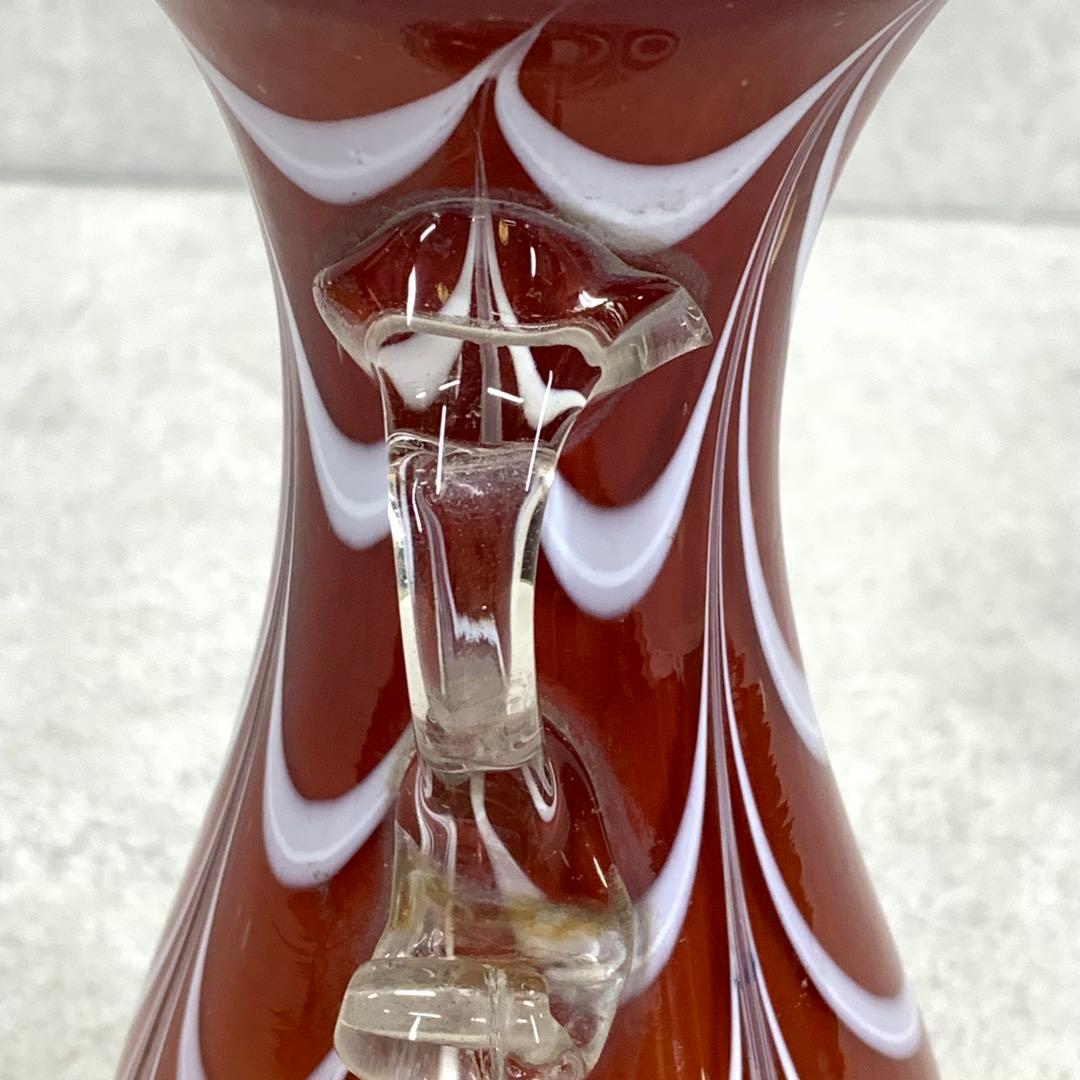 花瓶 高さ19.3 cm 赤茶 硝子 花生 アンティーク 吹きガラス