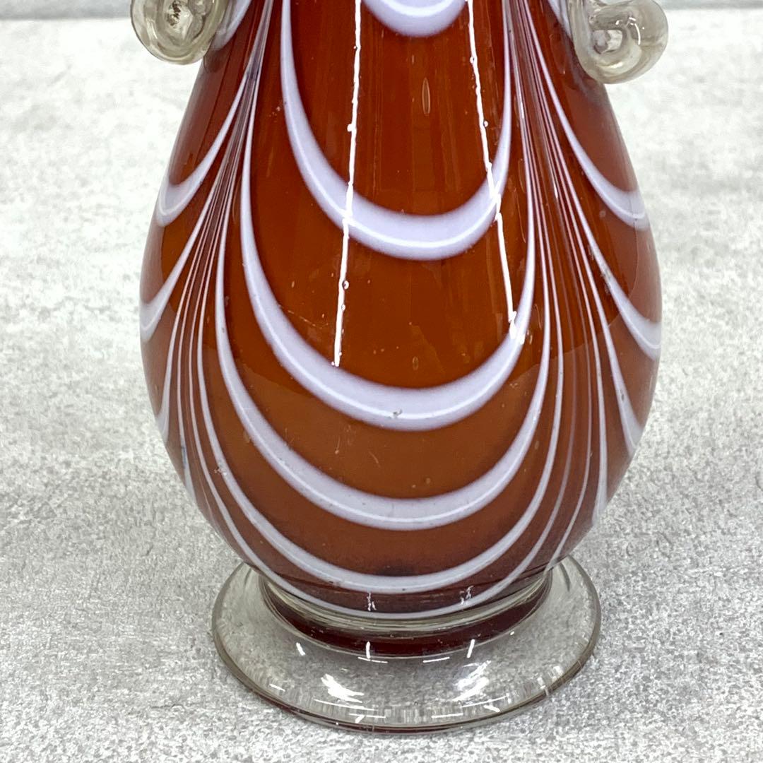 花瓶 高さ19.3 cm 赤茶 硝子 花生 アンティーク 吹きガラス