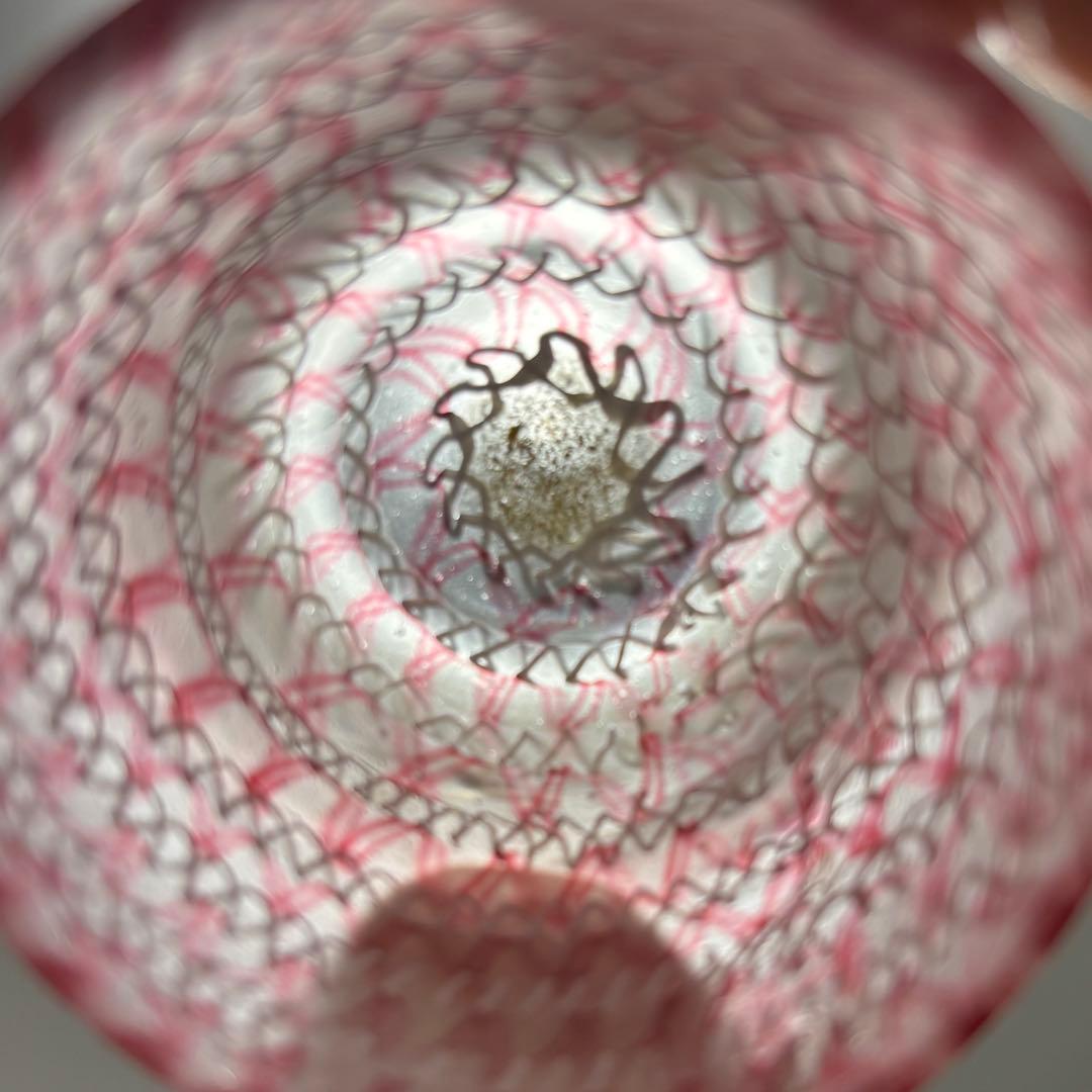 コアガラス　小暮紀一　冷酒杯　レース文様　赤　ぐい呑　おちょこ