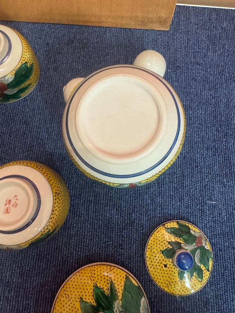 1829 九谷焼　茶器セット　急須1客　湯呑蓋付5客　未使用