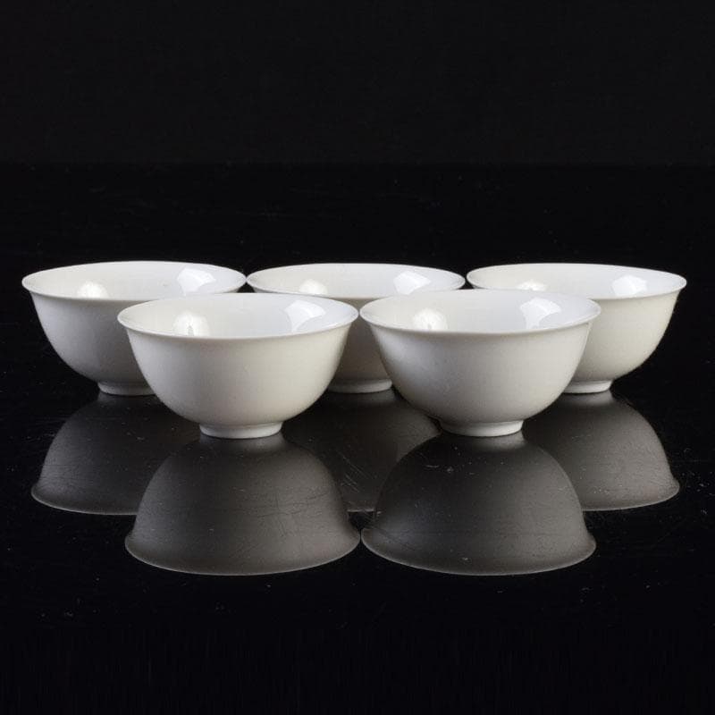 中国　徳化窯白磁　煎茶碗　五客　時代箱付　V　8593