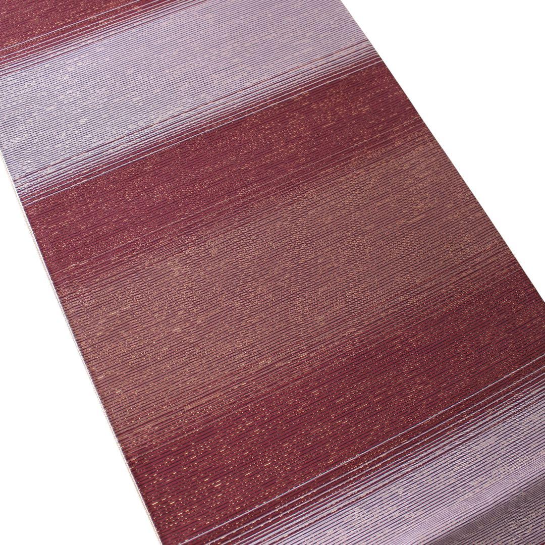 未使用　美品　横段模様織出し全通袋帯　リバーシブル　長尺　ブラウン系　d60