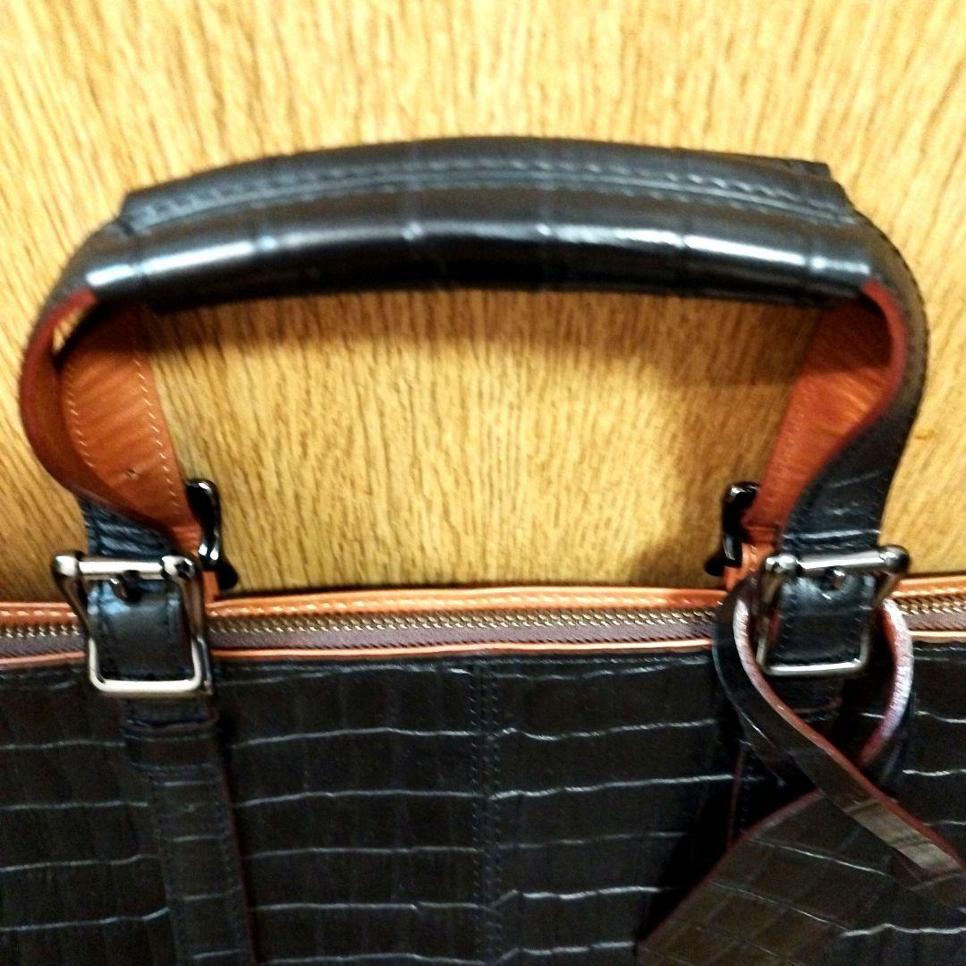 PaulStuart クロコダイル型押しレザートートバッグ