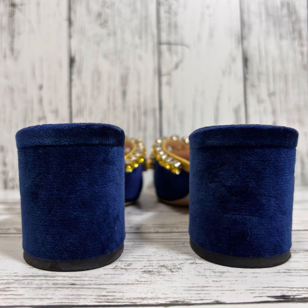 GUCCI ベロア サンダル ミュール リボン ビジュー チャンキーヒール.