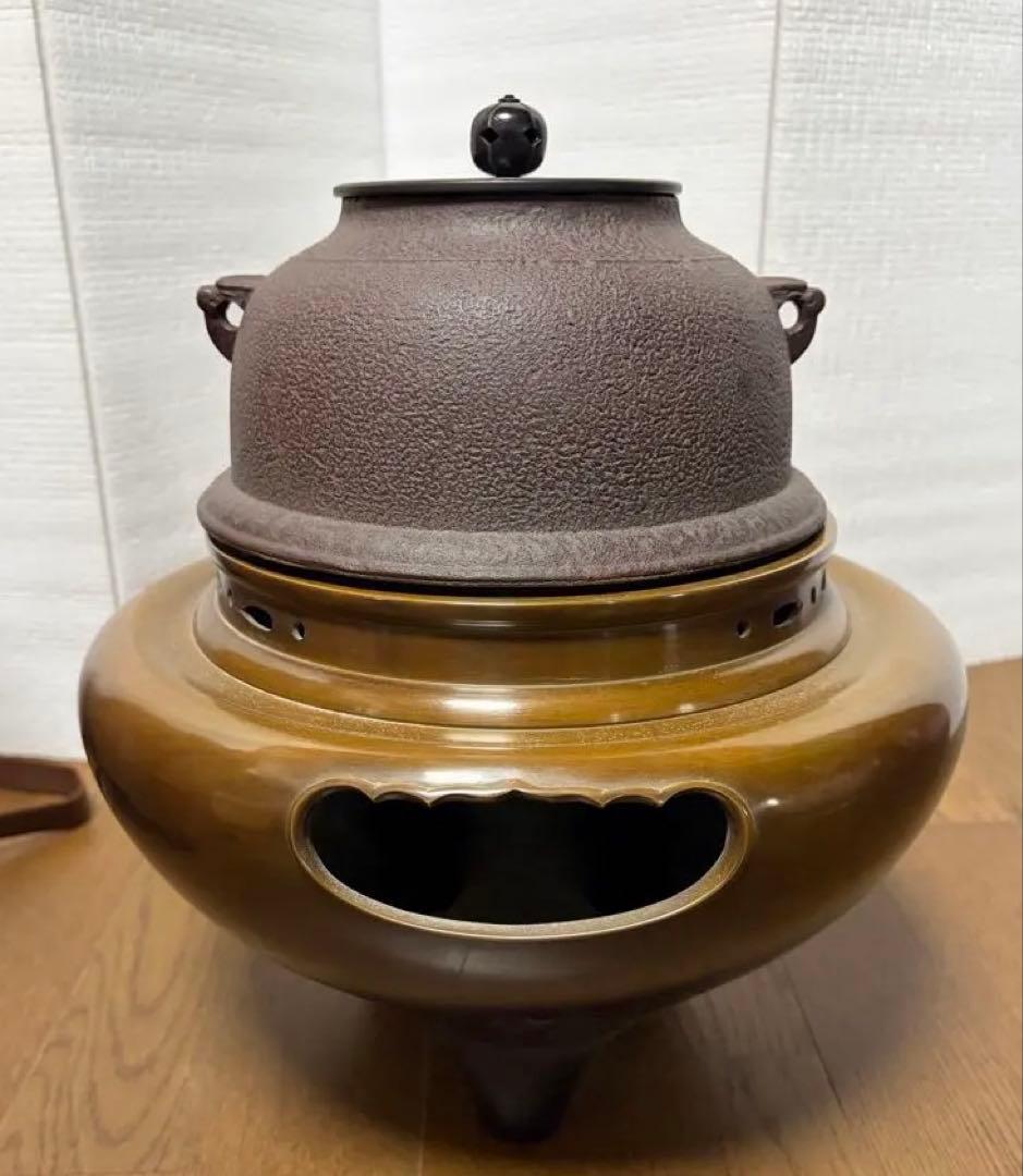 茶道具 唐銅朝鮮風炉釜 共箱 高橋敬典 藤井宗喜