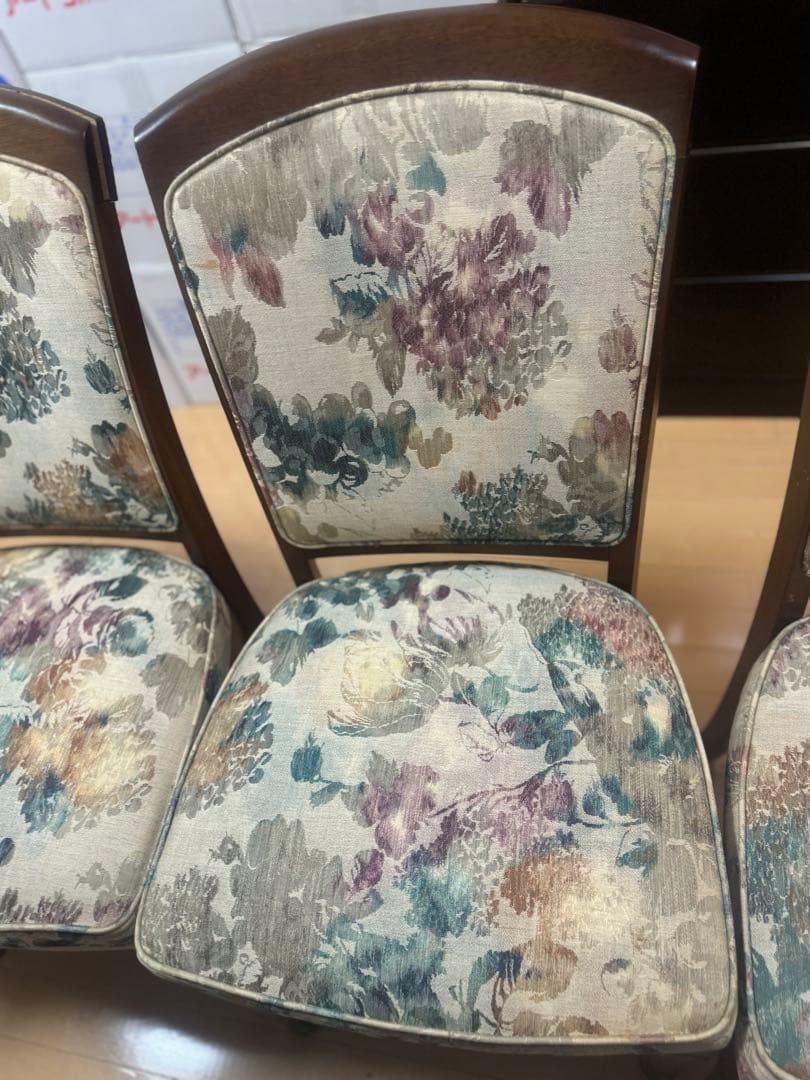 マルニモッコウ　地中海シリーズ　木製楕円形テーブル　花柄椅子4脚セット