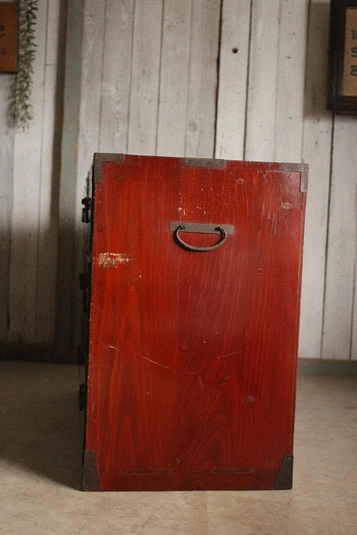 綺麗な丸金具庄内箪笥　3段　中桐　タンス　収納　古家具　古民家　時代家具