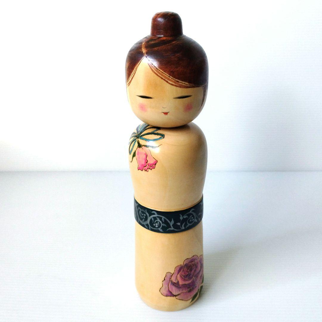 こけし 創作こけし 大内裕子工人 近代こけし 薔薇 工芸品 大き目 31,5cm