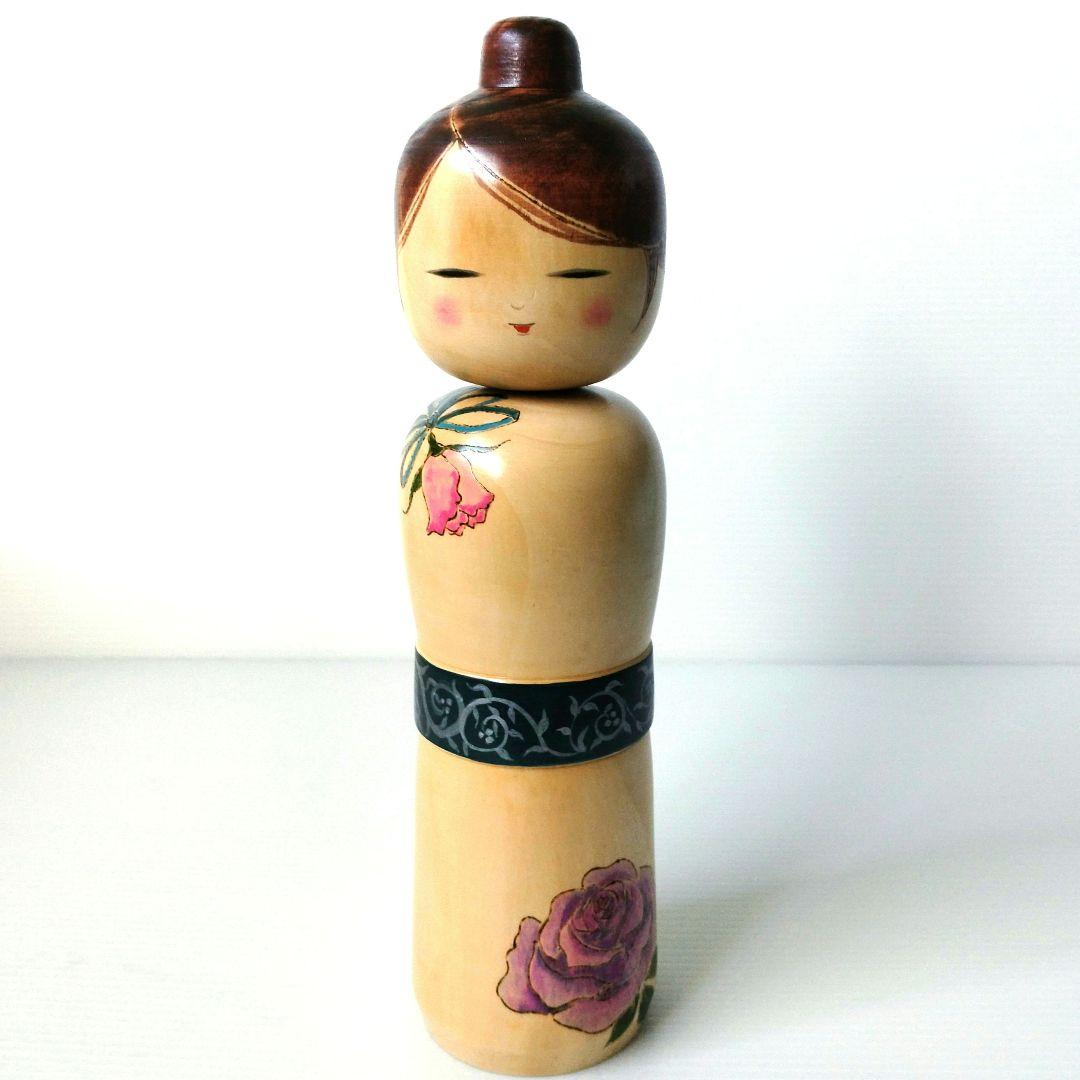 こけし 創作こけし 大内裕子工人 近代こけし 薔薇 工芸品 大き目 31,5cm