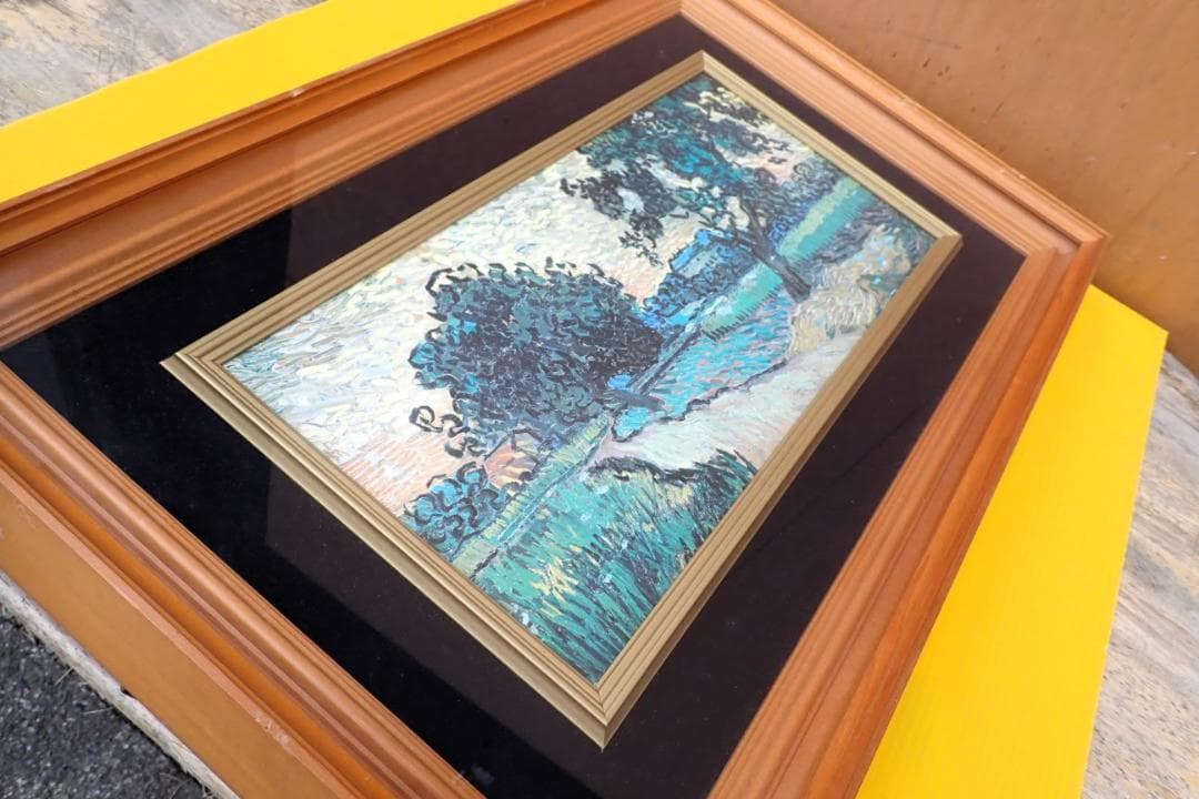 風景画 油彩風 絵画 額装付き 樹木と道 アート