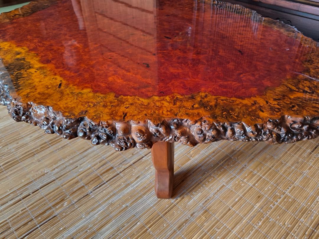 希少　花梨無垢材　一枚板　高級テーブル　美品　昭和レトロ　アンティーク