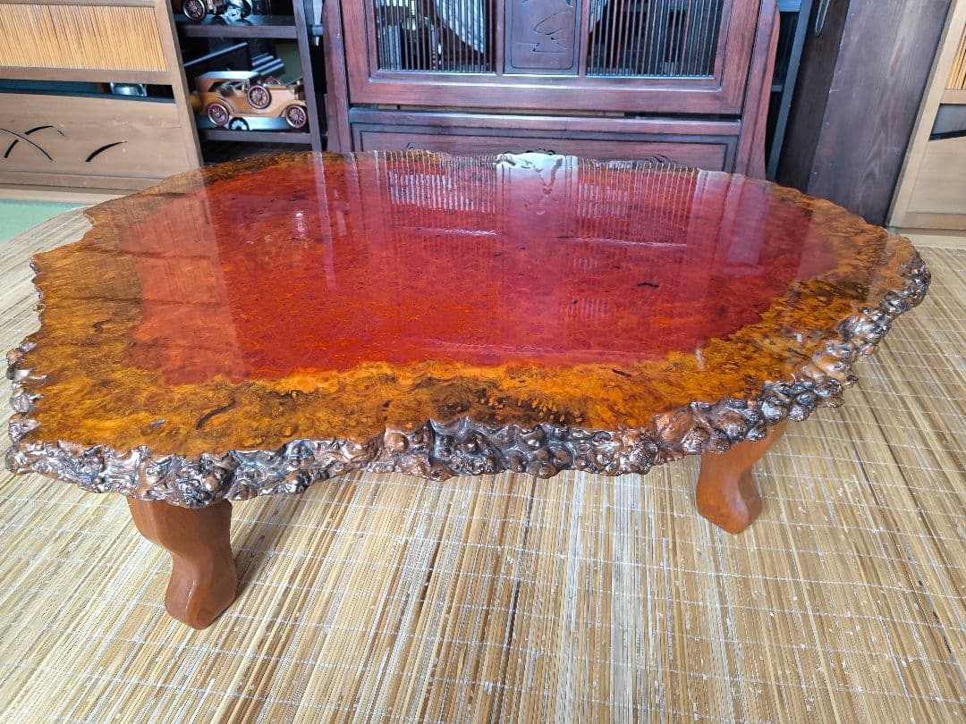 希少　花梨無垢材　一枚板　高級テーブル　美品　昭和レトロ　アンティーク