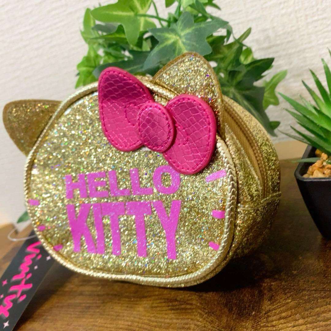 【新品未使用】ハローキティ　キラキラ　ゴールドポーチ☆Vivitix☆ タグ付き