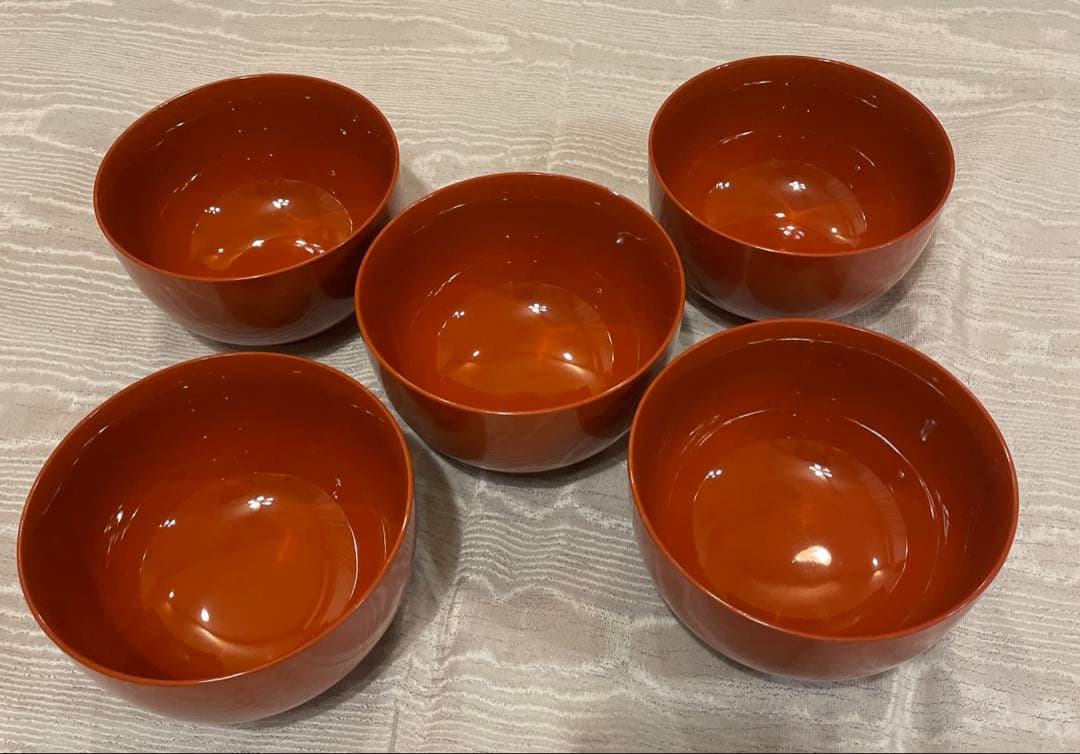 お雑煮用 新品‼️多用椀揃え 洗 朱色 漆器 5個 高さ約8.5 直径13.5