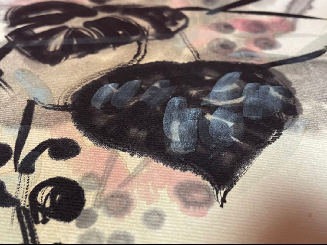 棟方志功『山ブドウ図』倭絵肉筆着彩志功印,鯉雨印あり 昭和12年春の作品模写出品