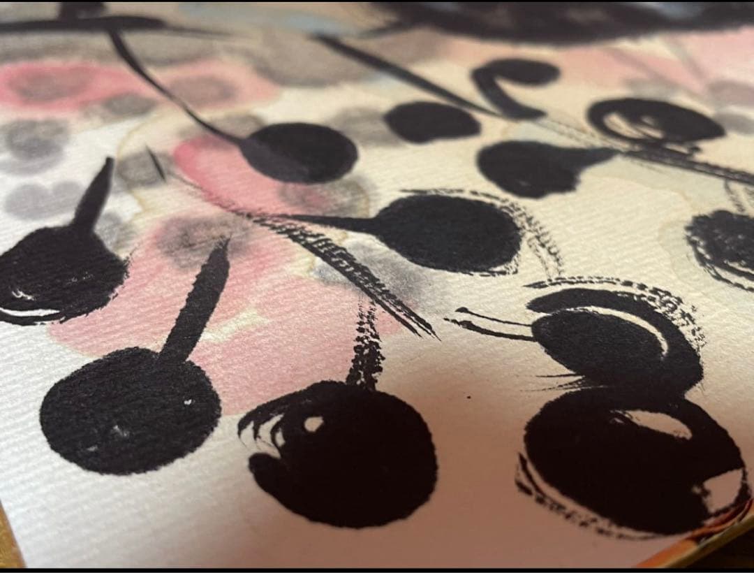 棟方志功『山ブドウ図』倭絵肉筆着彩志功印,鯉雨印あり 昭和12年春の作品模写出品