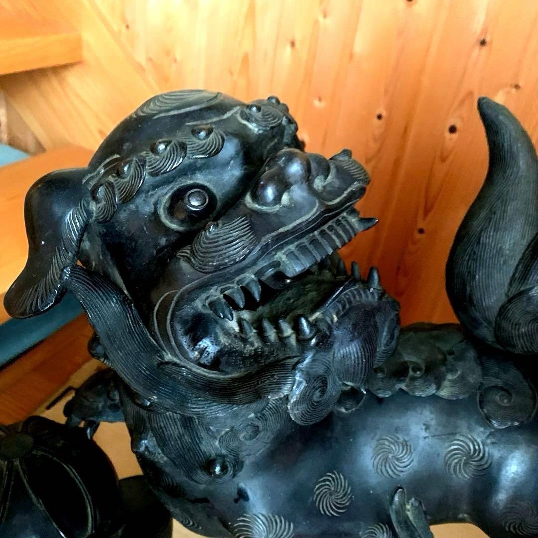 アンティーク 鋳物 大型 玉獅子 香炉シーサー 約18kg 骨董品
