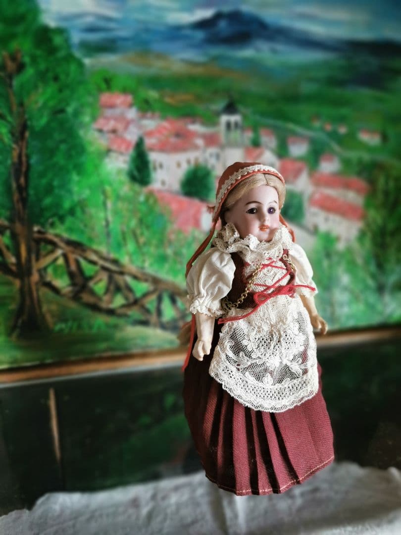 アンティークビスクドール シモンハルビック ハイジ１号紫茶ガラスアイ チロル衣装