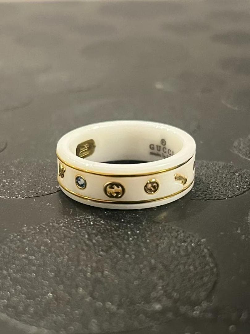 て*ち様 GUCCI グッチ メンズ 指輪 リング セラミック調 直径約18mm