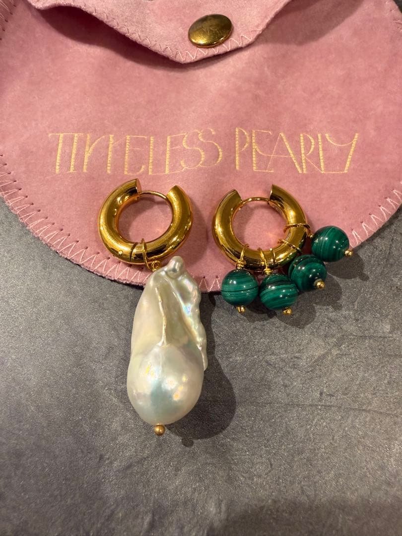 TimelessPearlyタイムレスパーティーブロックパールマラカイトピアス