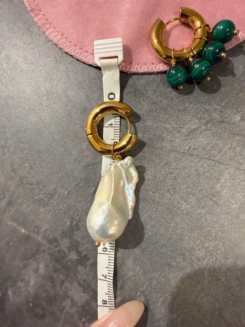 TimelessPearlyタイムレスパーティーブロックパールマラカイトピアス