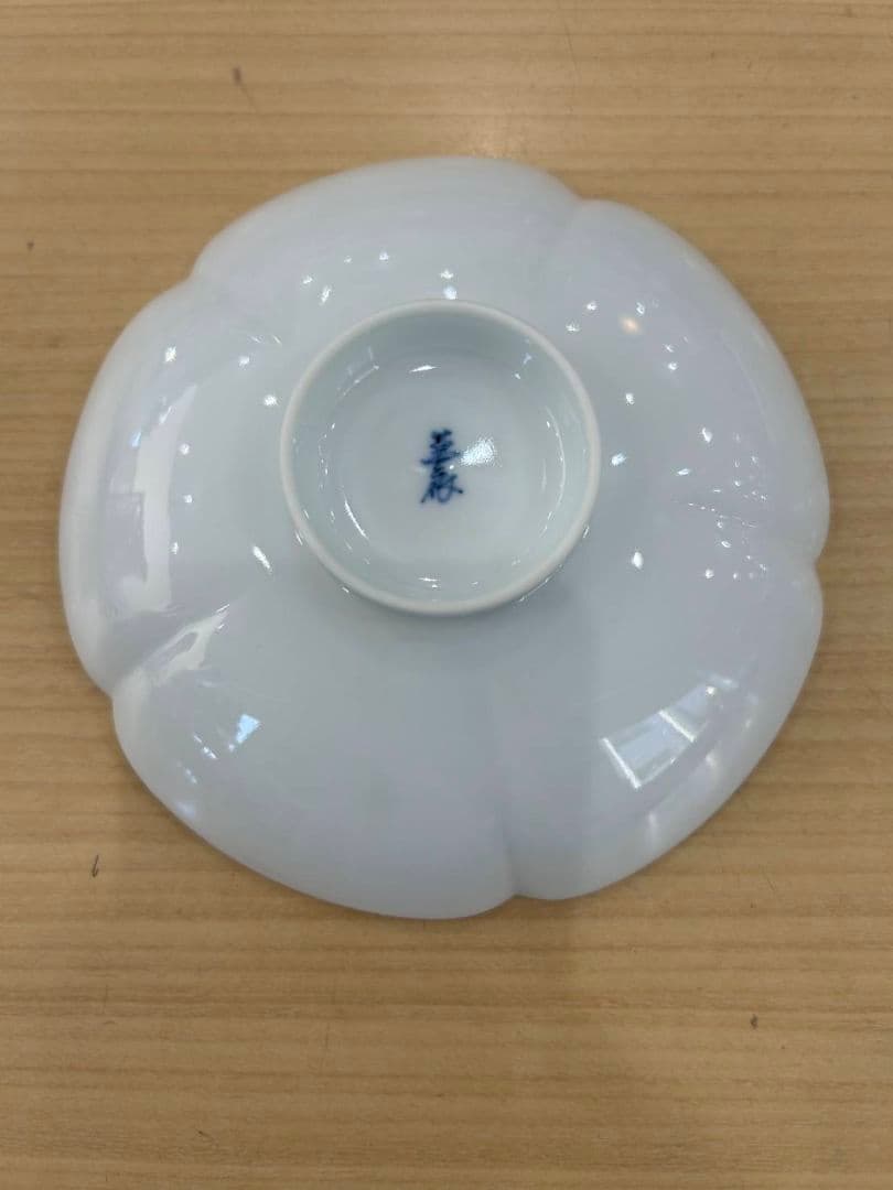 人間国宝 井上萬二作　銘々皿5枚セット　白磁花形