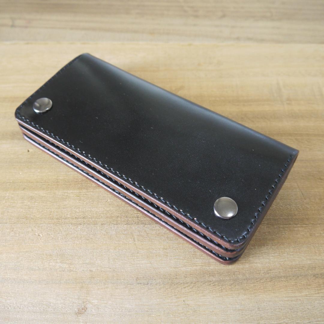 ヌメ革　栃木レザー　サドルレザー　赤タグ付き　トラッカーウォレット　黒