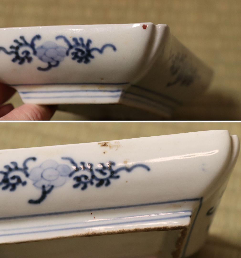 【CM51】古伊万里 色絵 長方刺身皿 角皿 五客 桐鳳凰 松竹梅 扇面 花唐草