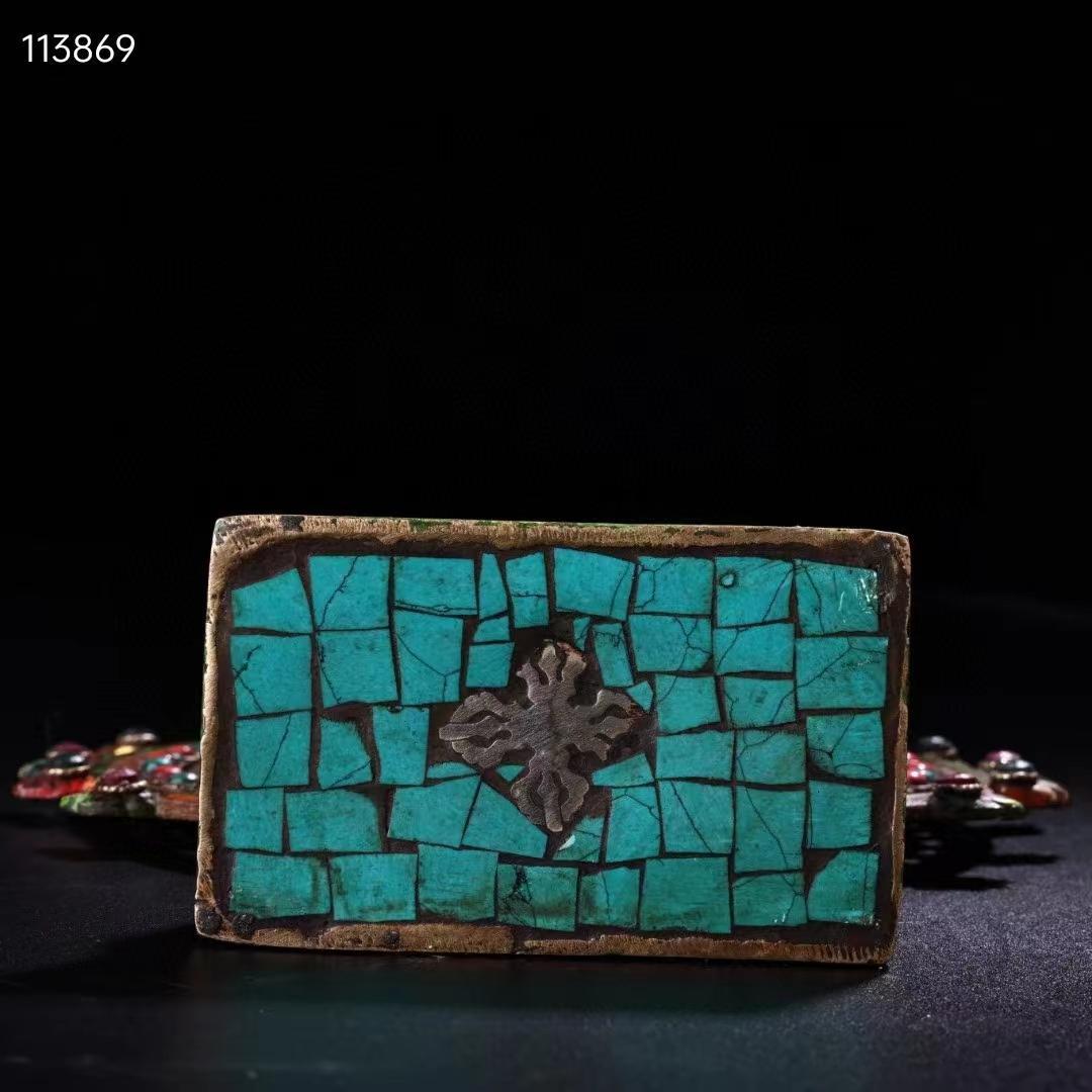 中国古美術・チベット収・純銅・蔵伝工芸・宝石彩絵描金・立自在度母・置物・供養仏像