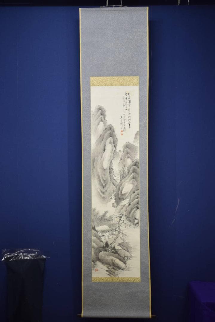 真作/方僊/山水画賛/布袋屋掛軸HJ-744