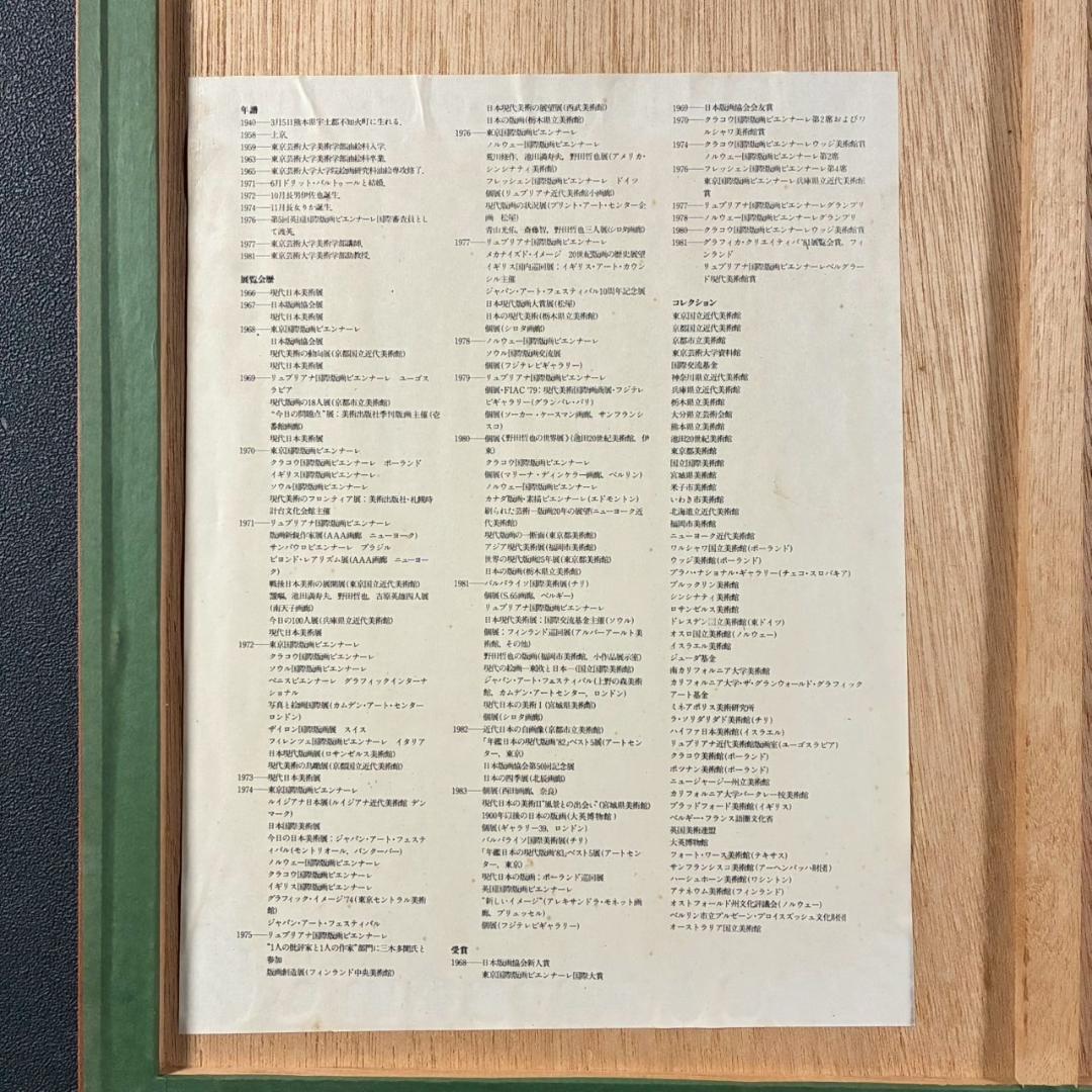 美品 野田哲也「Diary:July.22nd'80」木版+シルク サイン拇印入