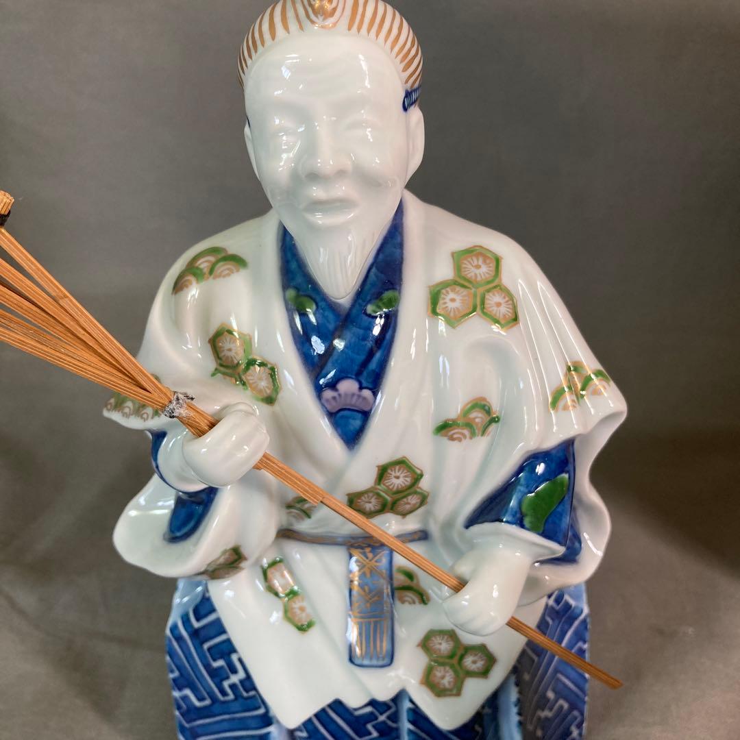 【源右衛門】古伊万里の伝統　日本の名窯　舘林源右衛門作　染錦高砂尉姥人　陶飾置物