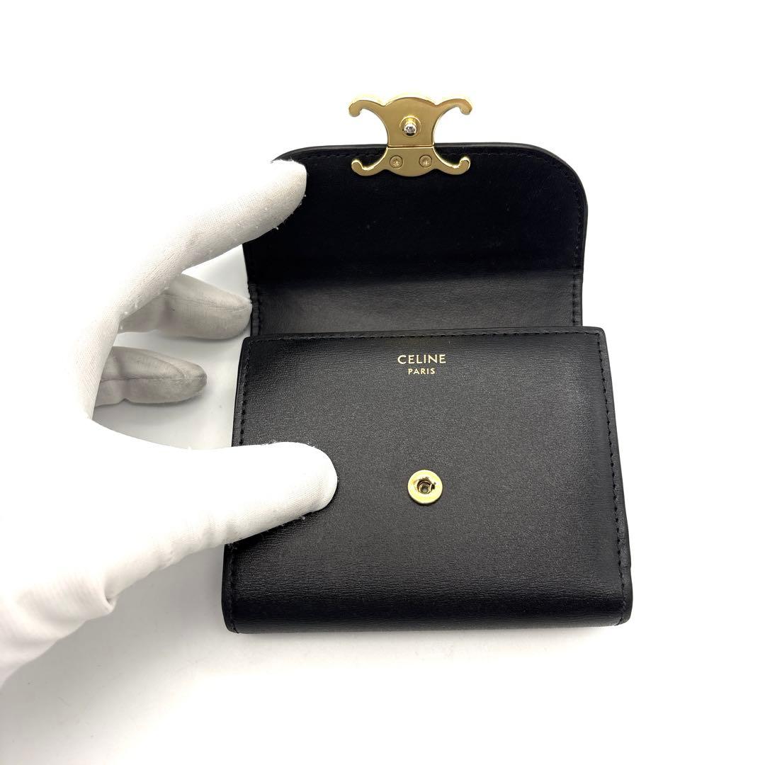 現行◆CELINE 三つ折り財布 トリオンフ コンパクトウォレット ブラック