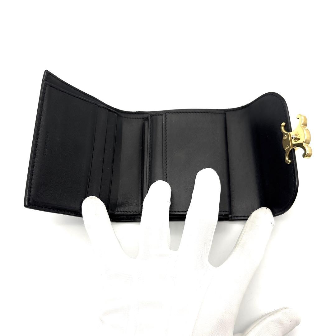 現行◆CELINE 三つ折り財布 トリオンフ コンパクトウォレット ブラック