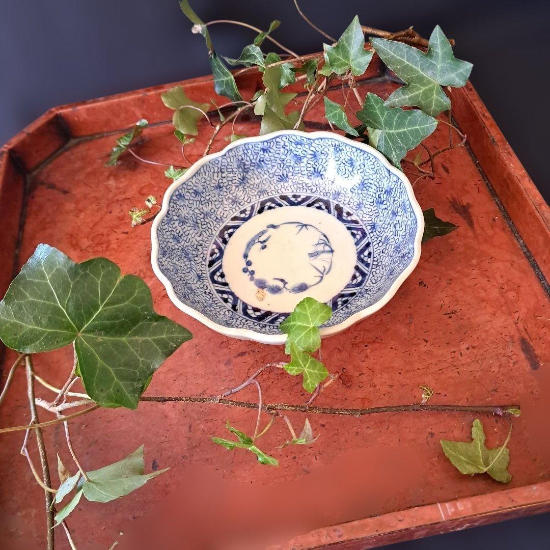 「人気の微塵(みじん)唐草文」 古伊万里皿(直径15.5cm) 3客セット 骨董