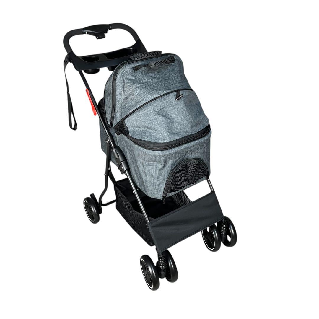 【新品】ペット用バギー 小型犬〜中型犬対応 折りたたみ式 取外可能 グレー