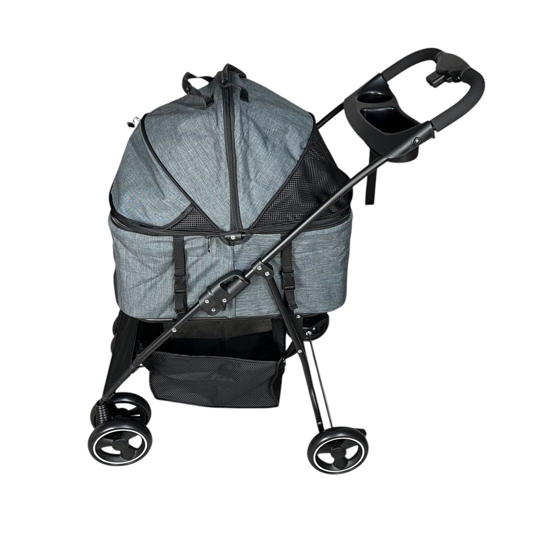 【新品】ペット用バギー 小型犬〜中型犬対応 折りたたみ式 取外可能 グレー