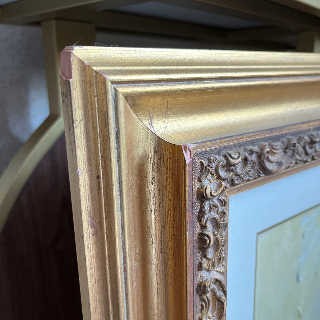 【更に値下げしました】花瓶の花 油彩画 大きめ 金色フレーム