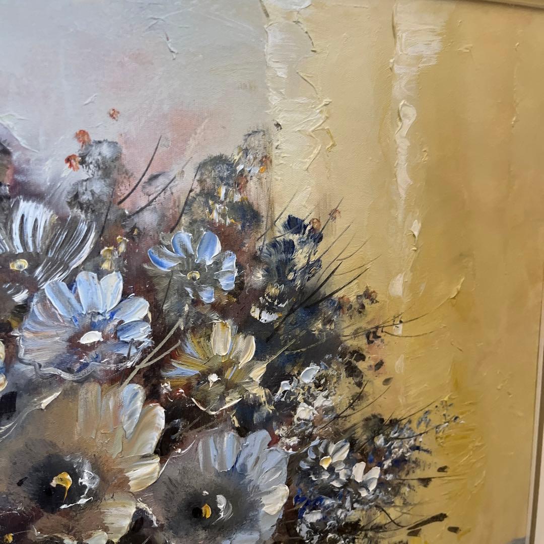 【更に値下げしました】花瓶の花 油彩画 大きめ 金色フレーム