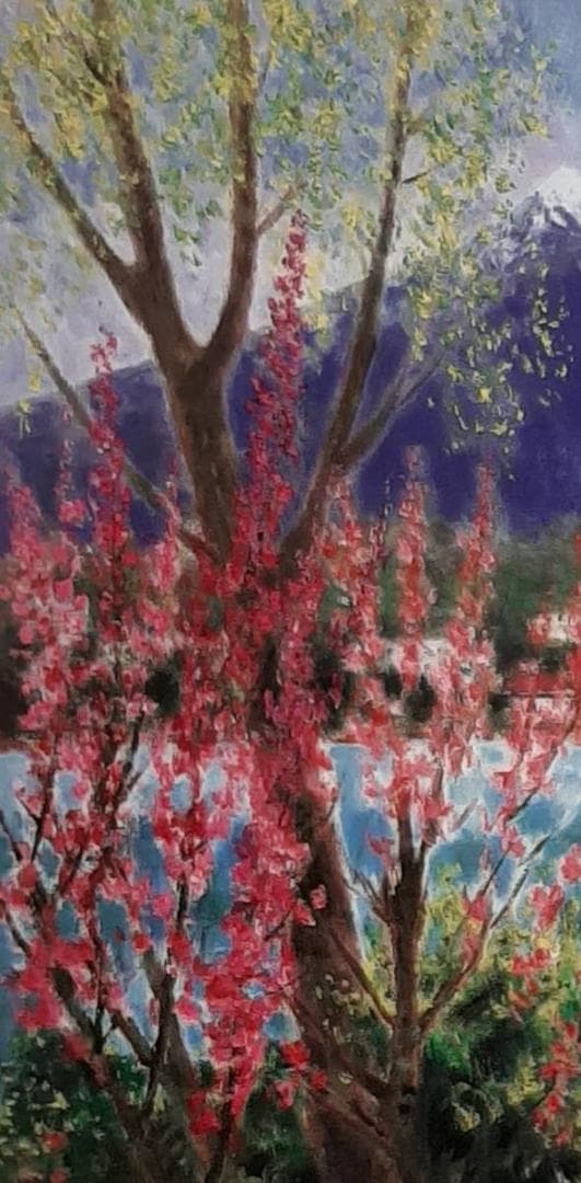 垣内カツアキ、「野尻湖と妙高」、希少画集の額装画、四季、風景