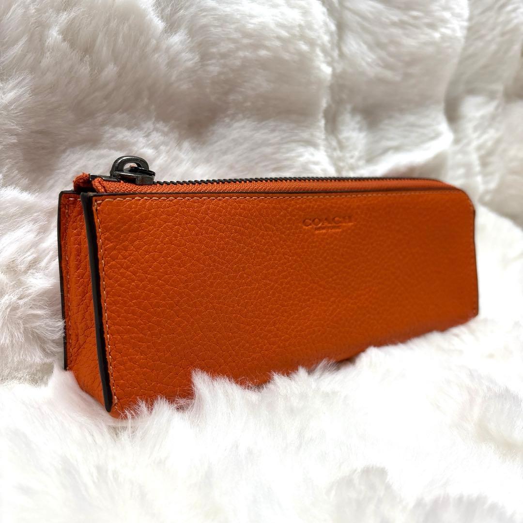 極美品 COACH コーチ ロゴ刻印 オールレザー 本革 ペンケース