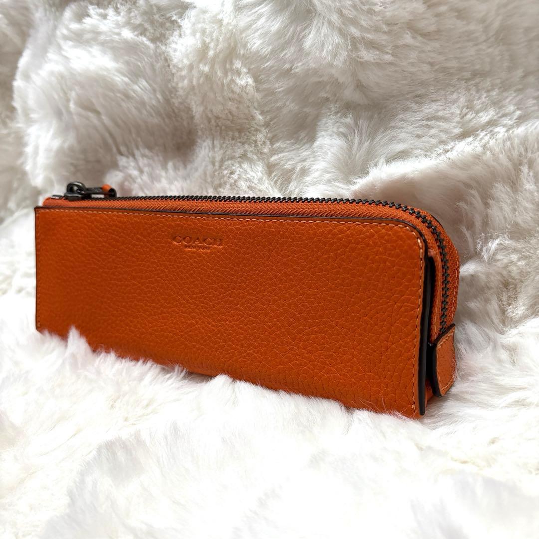 極美品 COACH コーチ ロゴ刻印 オールレザー 本革 ペンケース