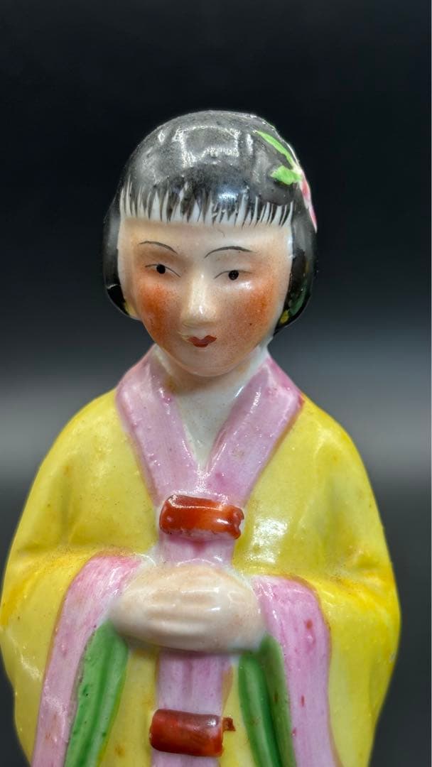 中国美術 古玩 色絵陶人形 陶器人形 高さ約20cm 置物 オブジェ 古董品