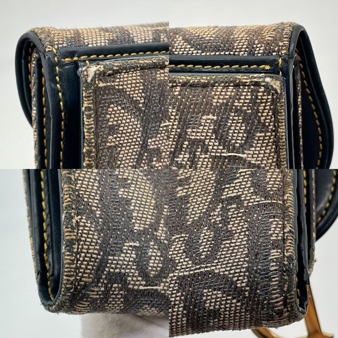 クリスチャンディオール 二つ折り財布 トロッター柄 サドル D金具 キャンバス