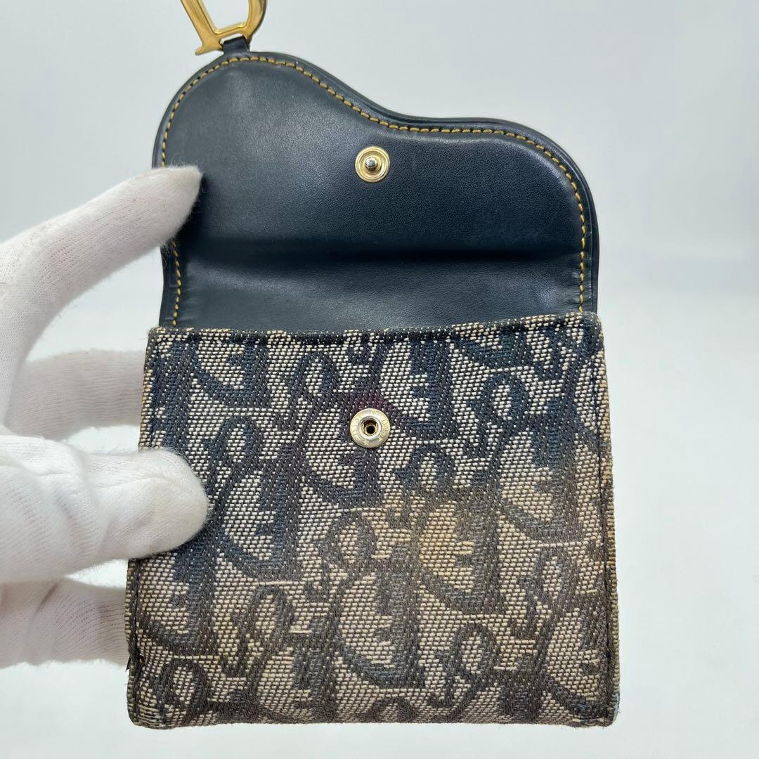 クリスチャンディオール 二つ折り財布 トロッター柄 サドル D金具 キャンバス